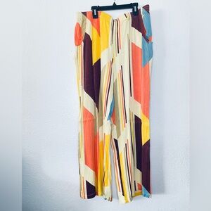 Soft Surroundings Viscose Striped Geometric Boho Wide Leg Pants With Pockets XL